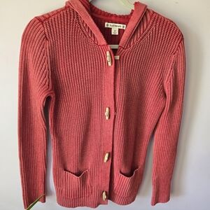 RuffHewn Red Toggle Hooded Cardigan Sweater 100% Cotton Medium